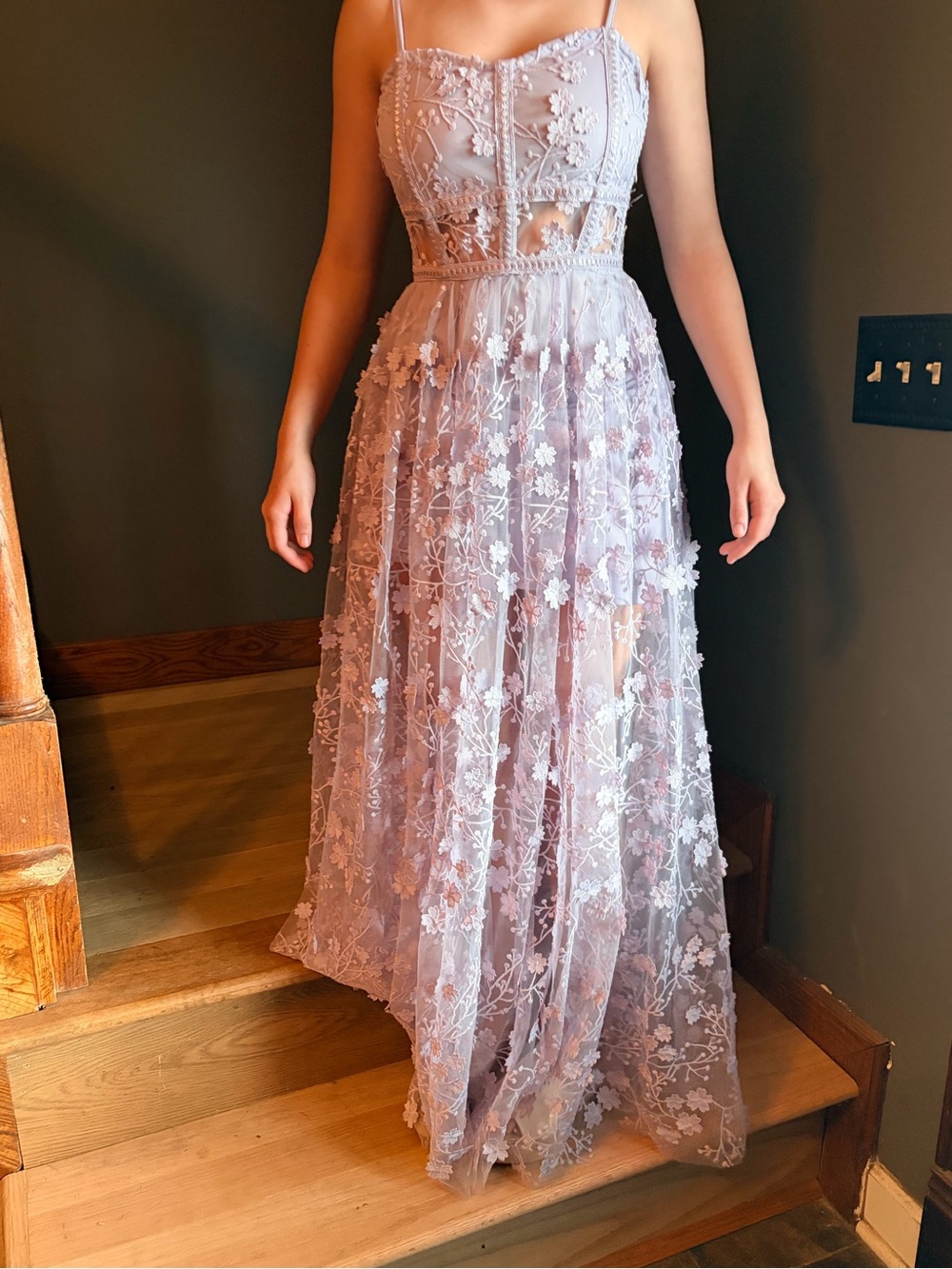 Altar'd State Lilac Lace Appliqué Maxi Dress